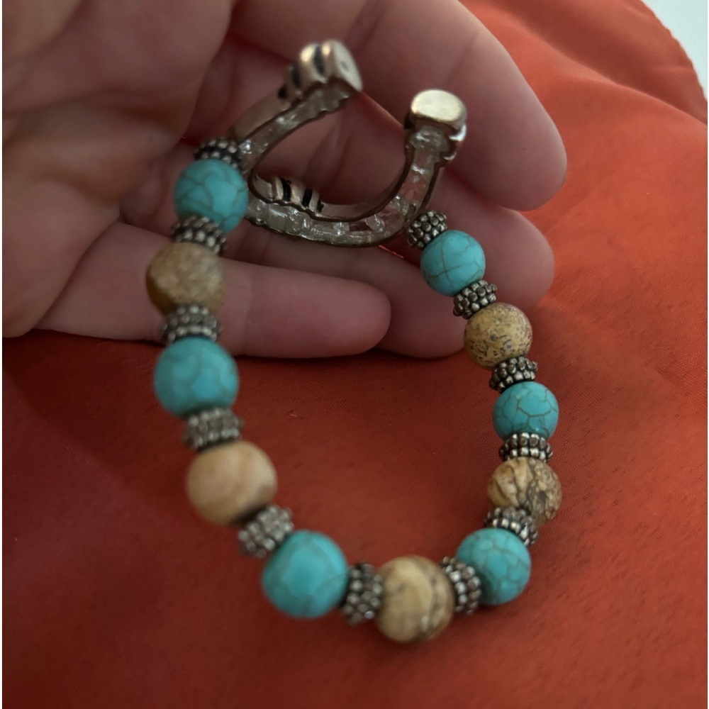 Horseshoe Bracelet Turquoise and Silver toned. Cowboy Cowgirl Western - Picture 3 of 5